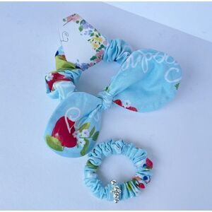 2 New Bow Scrunchie Hair Tie Blue Floral Cotton